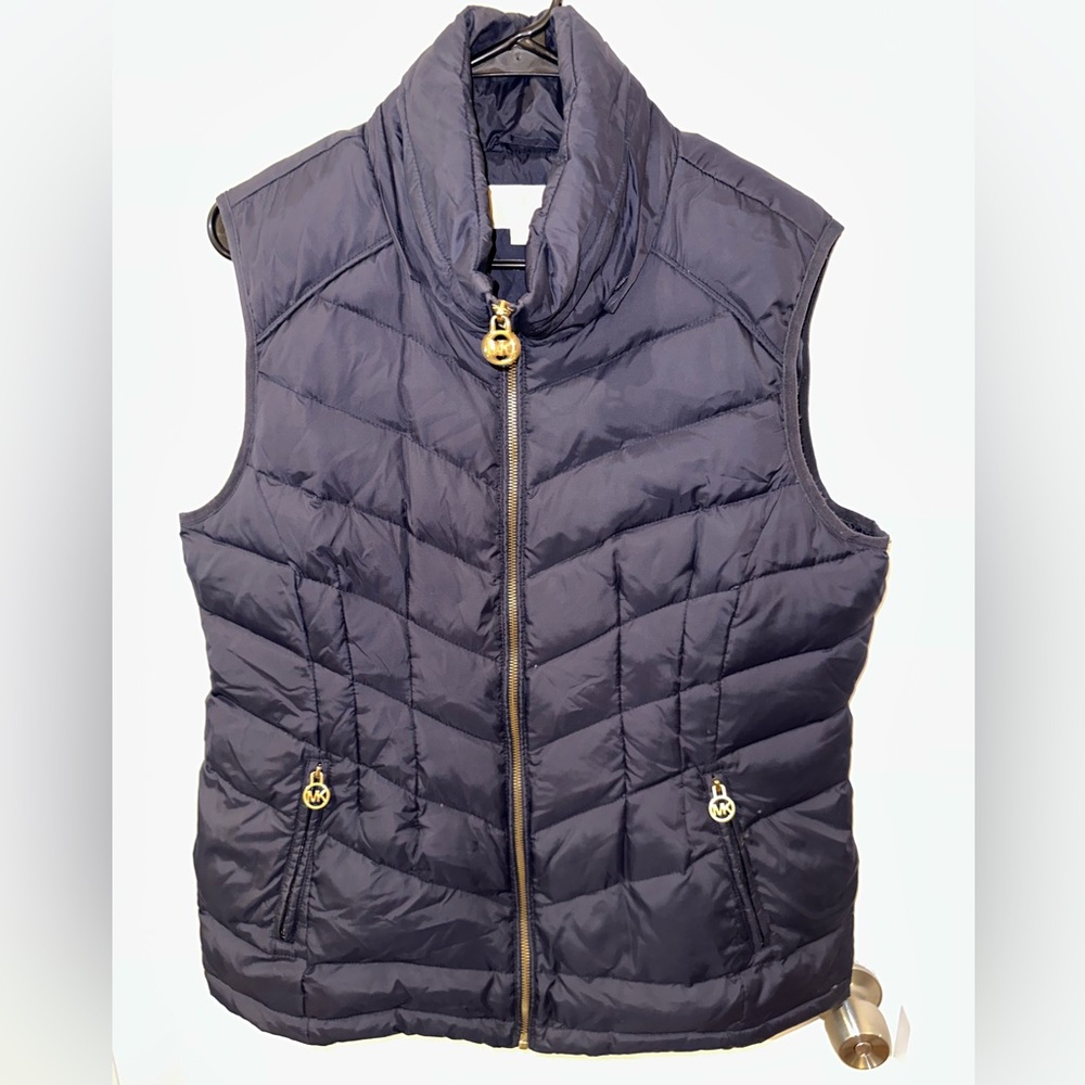 GREAT CONDITION Michael Kors navy vest with gold zipper accents